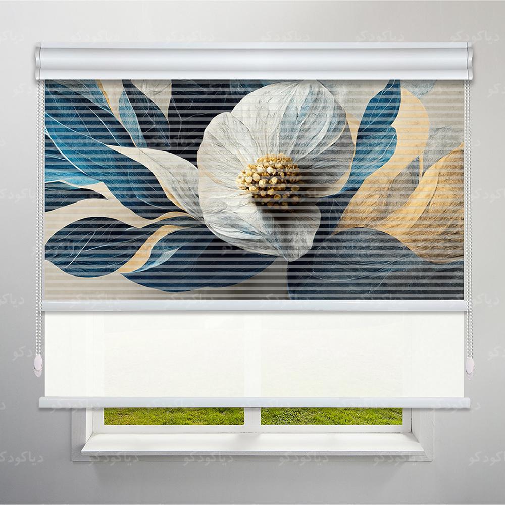 عکس محصول پرده شب و روز طرح 4K گل طلایی کد FLW-13