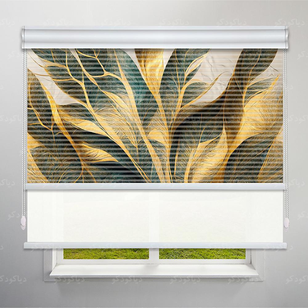 عکس محصول پرده شب و روز طرح 4K گل طلایی کد FLW-03