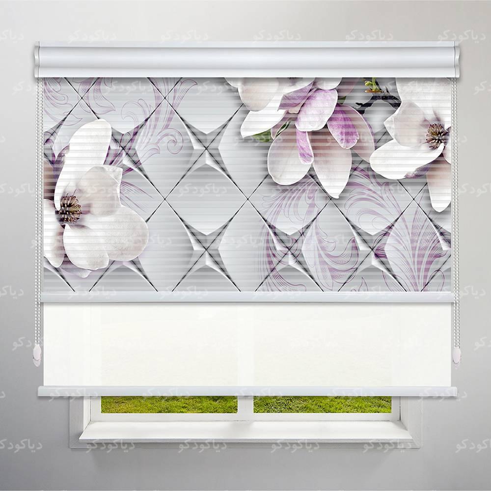 عکس محصول پرده شب و روز طرح 3D مگنولیا سفید کد FLW-20