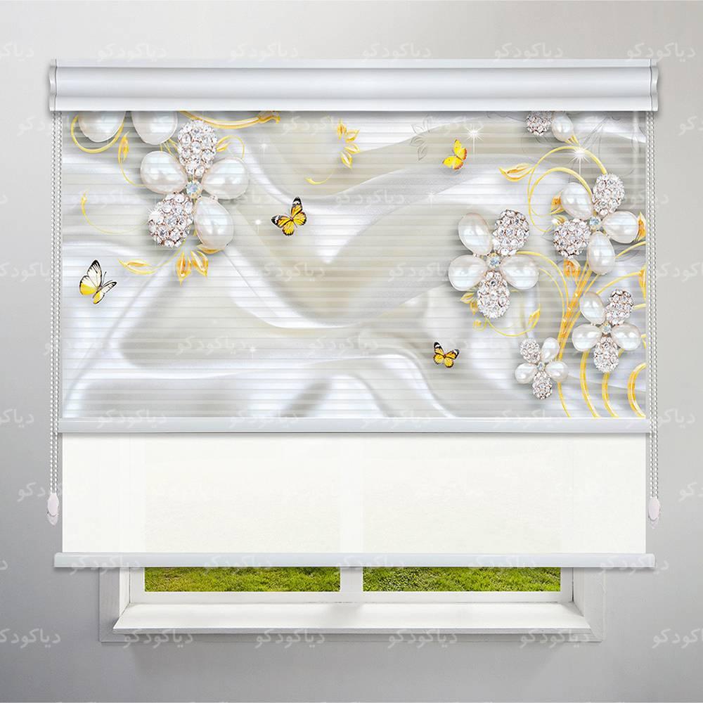 عکس محصول پرده شب و روز طرح 3D گل های نگین دار کد FLW-22
