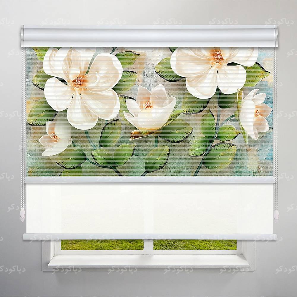 عکس محصول پرده شب و روز طرح 3D گلهای زیبا کد FLW-24