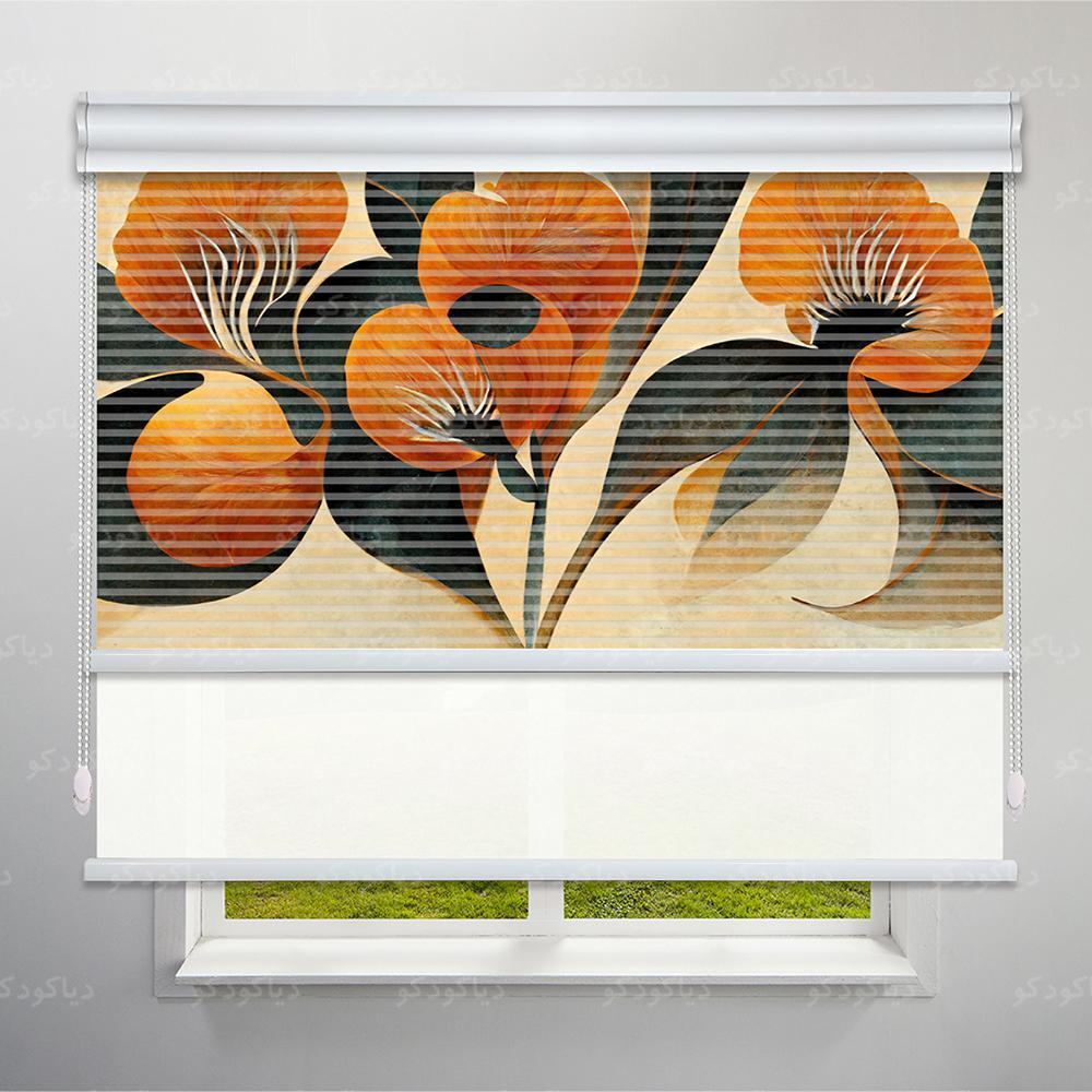 عکس محصول پرده شب و روز طرح 4K گل نارنجی کد FLW-07