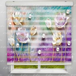 Image of پرده زبرا طرح رنگی گل و مروارید سه بعدی کد TD-105