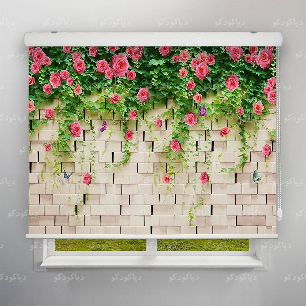 پرده شید طرح 3D دیوار و گل های رز کد FLW-26
