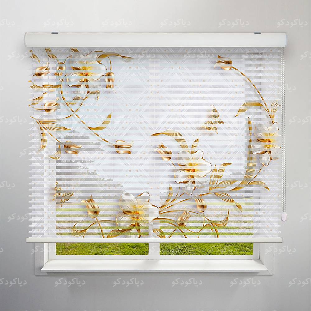 پرده سیلوئت طرح 3D گل و پروانه طلایی کد FLW-25