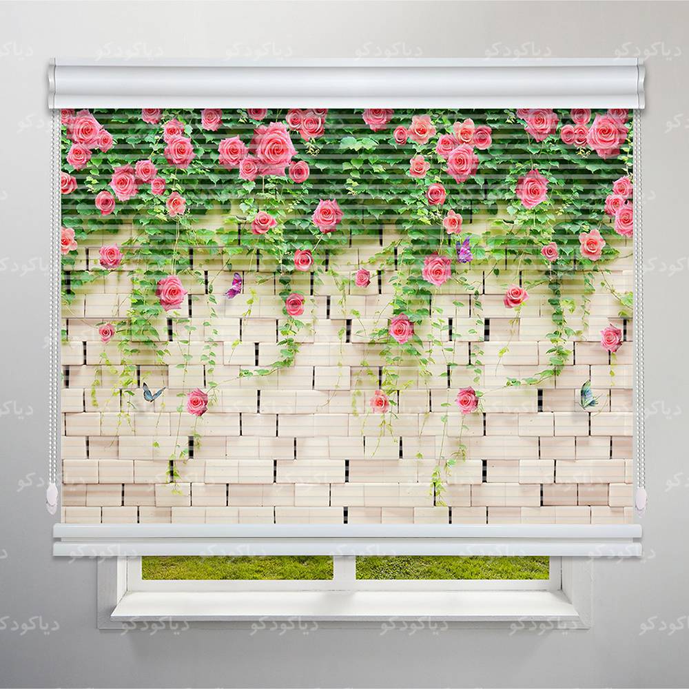 پرده شب و روز 1 سانتی طرح 3D دیوار و گل های رز کد FLW-26
